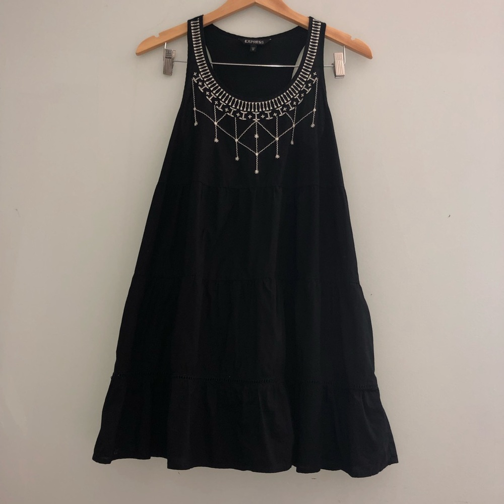 Black with white embroidery baby doll dress